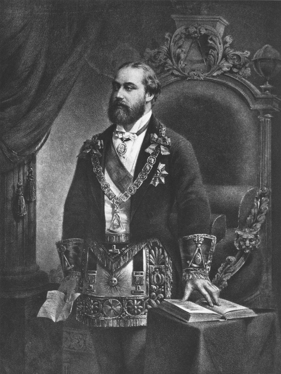 Edward (1841-1910) Prins av Wales, senare Edward VII, som stormästare i frimureriet, 1884 av French School