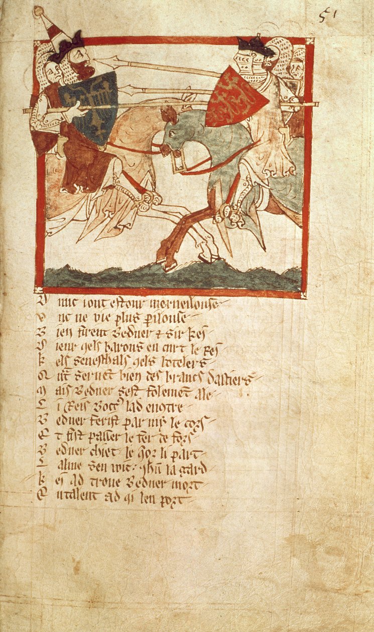 T.ex. 3028 f.51 Arthur slåss mot kejsar Lucius, från verskrönikan om 