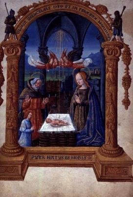 Egerton 940 f.9 The Nativity, från The Treasure (sju trosartiklar) av Jean de Meung (vellum) av French School