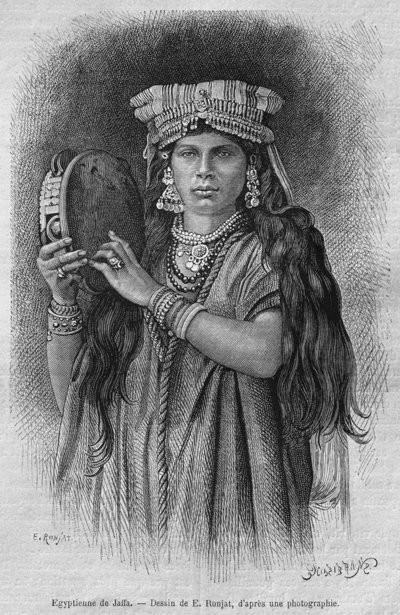 Egyptiska kvinnor i Jaffa, från Syrien idag. Reser i Fenicien, Libanon och Judéen. 1875-1880 av Louis Charles Emile Lortet, 1884 (bw gravyr) av French School