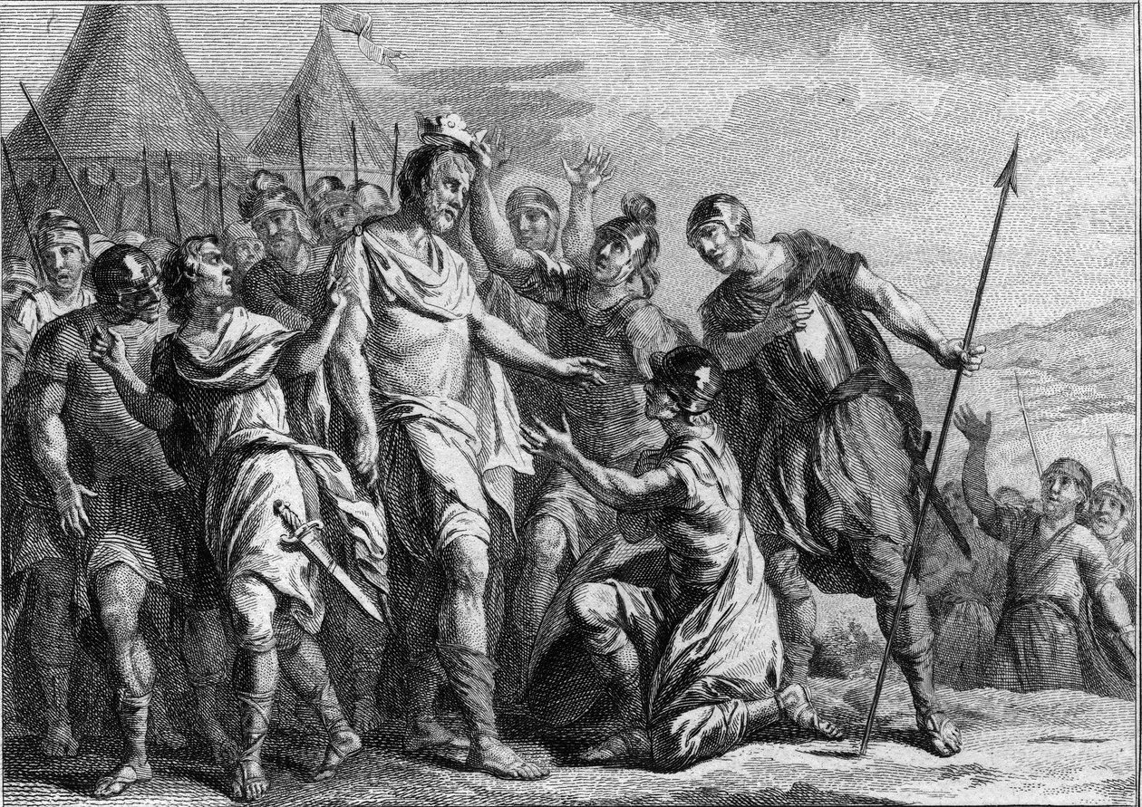 Val av Merovee eller Merovech som ledare för Salians Francs 448. Förste Merovingian kung, han återvände till 458. Gravyr av 1700-talet. av French School