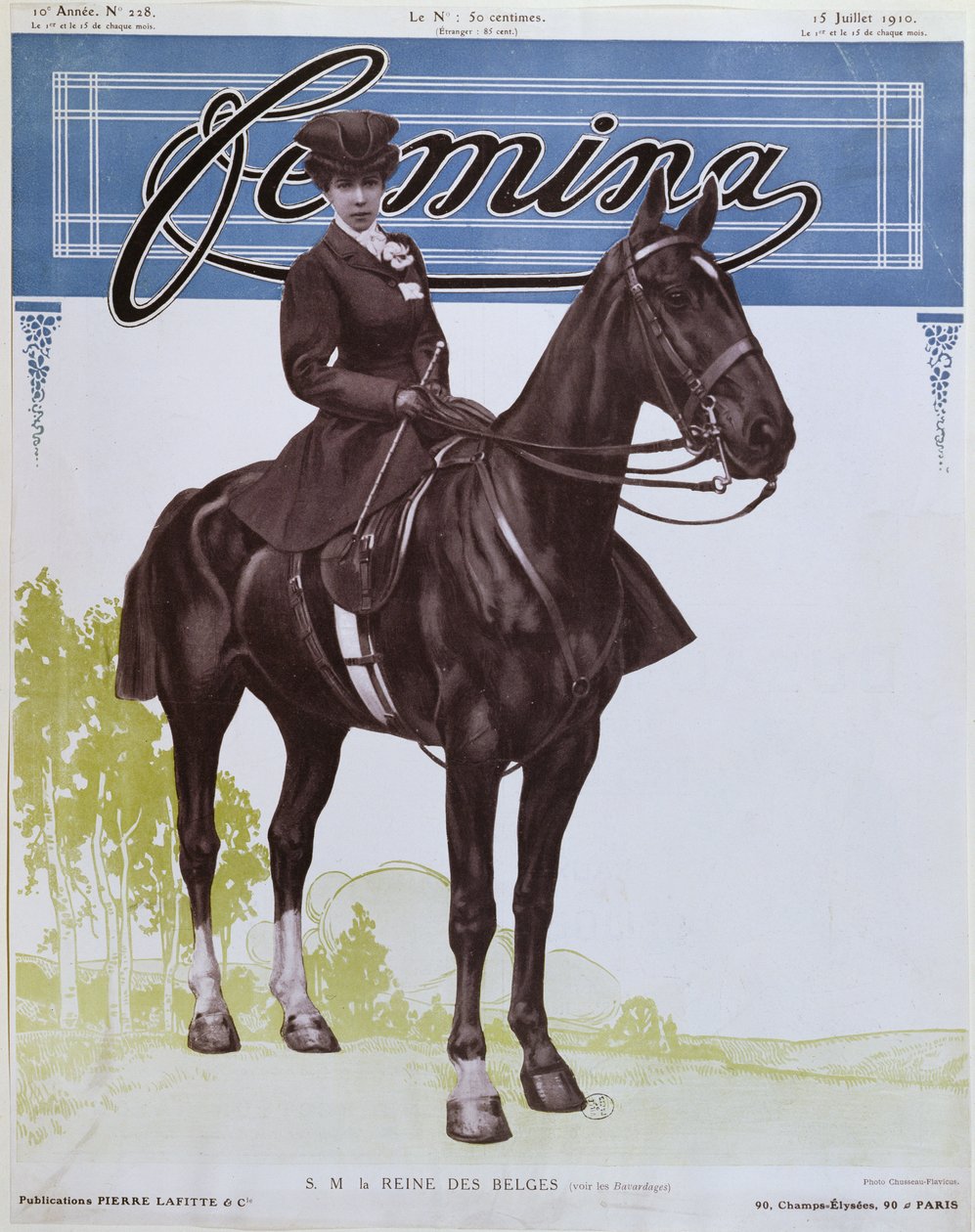 Elisabeth (1876-1965) Belgarnas drottning, från omslaget till Femina Magazine, 15 juli 1910 av French School