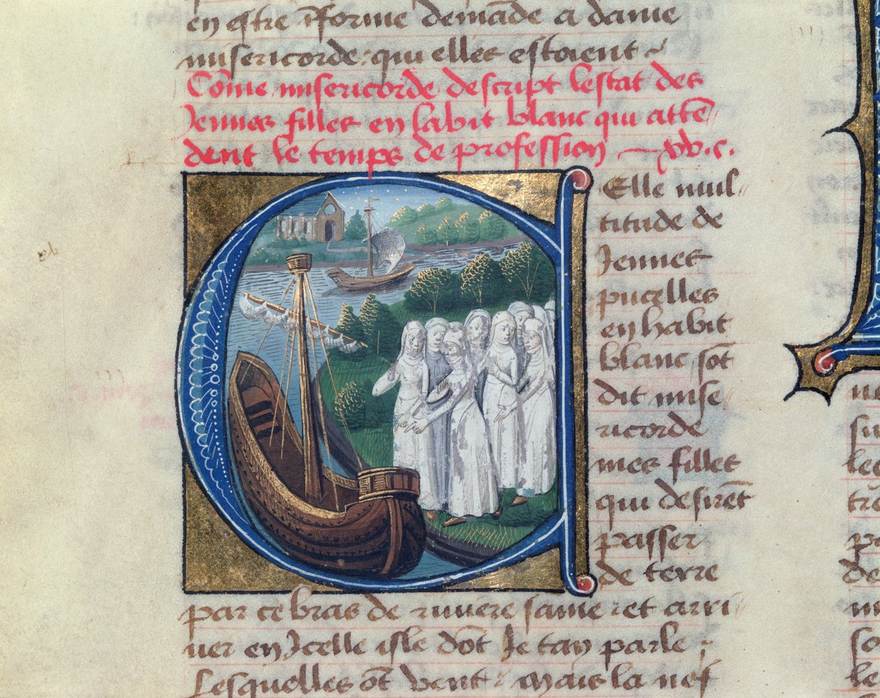 Ombordstigning av välgörenhetssystrarna på Hotel Dieu de Paris, från Le Livre de Vie Active de lHotel Dieu av Jean Henry, ca 1482 av French School