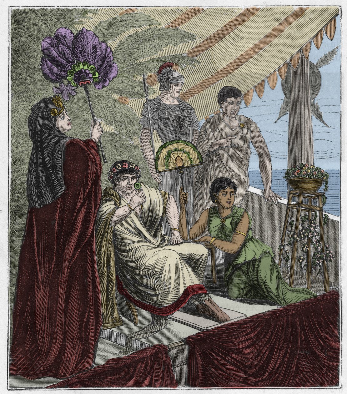 Smaragdblad som används som optiskt instrument av kejsar Nero, kejsar Nero, kejsare av Rom (54-68 e.Kr.) som tittar på gladiatorstrider genom en konkavt slipad smaragd som fungerar som en lins för att korrigera hans närsynthet - Gravyr i "Sciences mises à  av French School