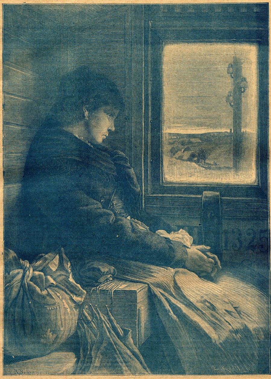 Emigrerar i ett tåg. Gravyr i "La Terre Illustree"" nr 103 den 20 oktober av French School