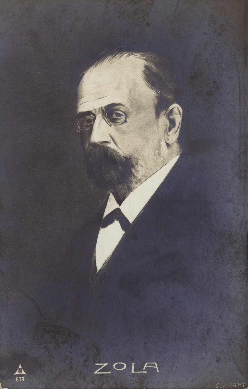 Emile Zola (1840-1902), fransk romanförfattare, journalist och dramatiker (litografi) av French School