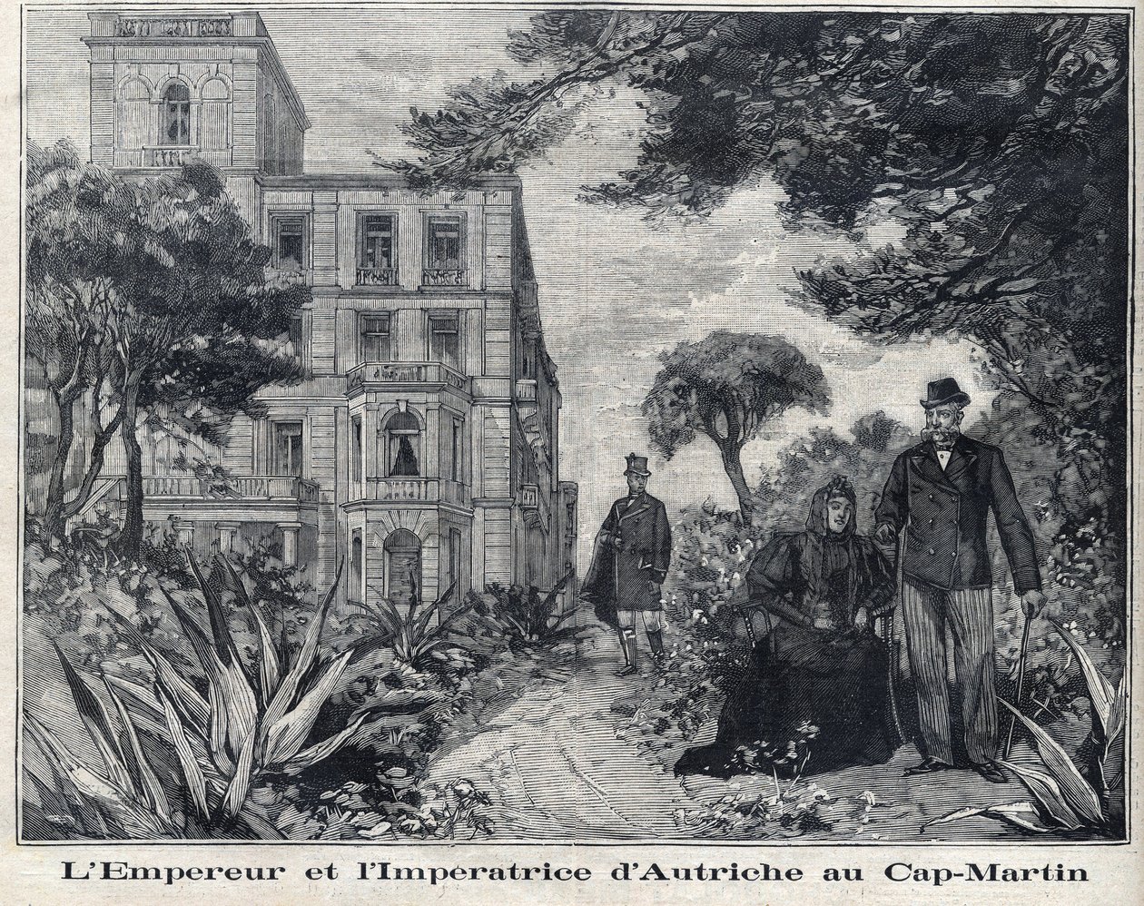 Kejsar Francois Joseph I av Österrike (1830-1916) och kejsare av Österrike Elisabeth Amelie av Wittelsbach känd som Sissi (1837-1898) vid Cap Martin i Alpes-Maritimes-regionen i Provence-Alpes-Cote d