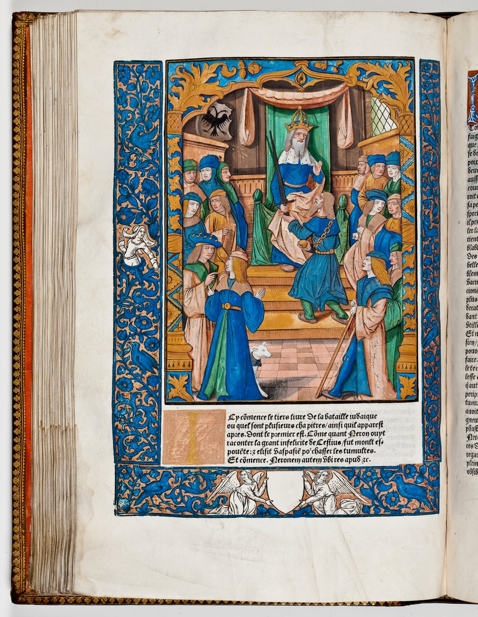 Kejsar Nero är orolig över nyheterna i Judeen, 67 AD (handfärgat tryck) av French School