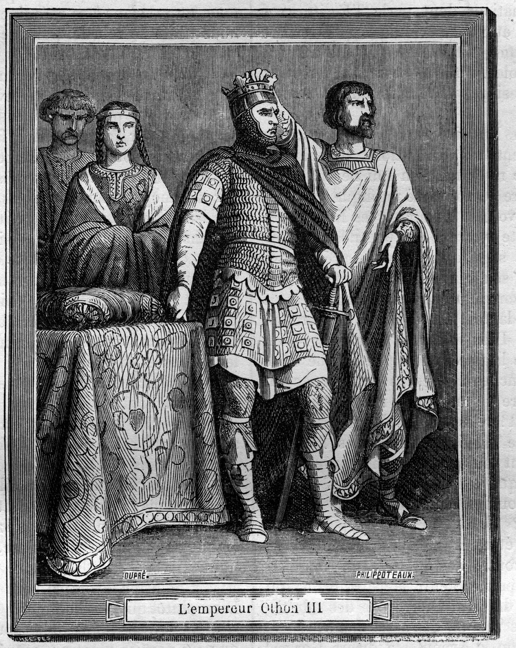Kejsar Othon III (980-1002), tysk romersk kejsare Gravyr i "Historia om påven-kungen-drottningen-och-kejsarna genom århundradena" av Maurice Lachatre av French School