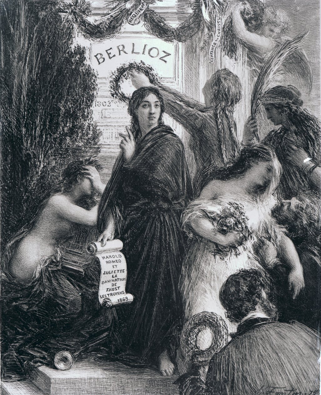 Gravyr tillägnad minnet av Hector Berlioz, 1869 av French School