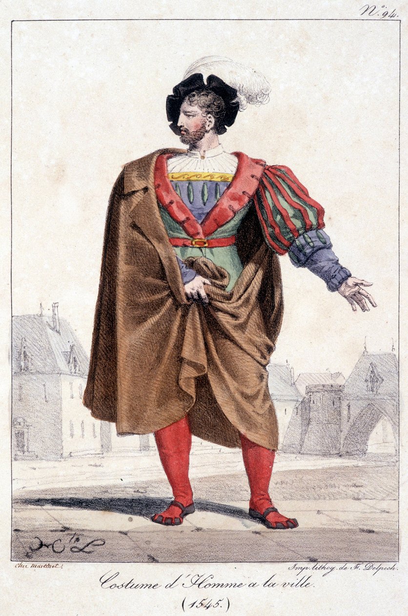 Gravyr av en stadsman i kostym omkring 1545. av French School