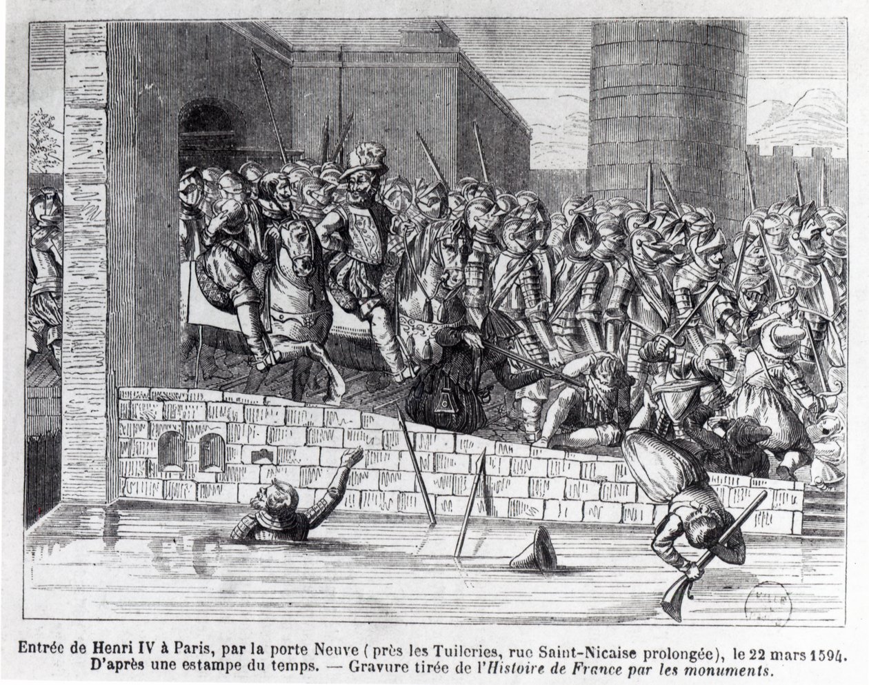Henri IV:s (1553-1610) inträde i Paris, 22 mars 1594 (gravyr) (bw foto) av French School
