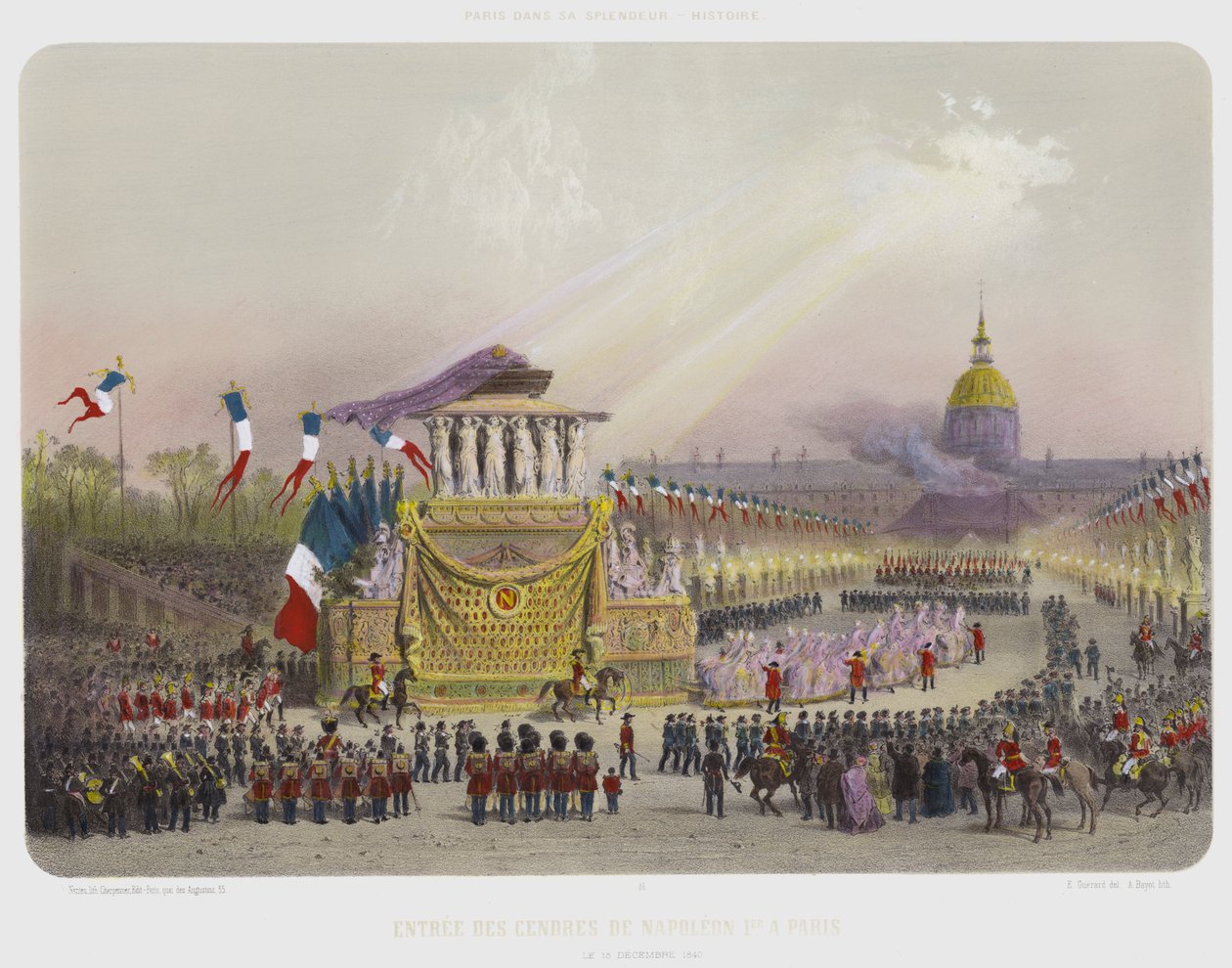 Entree Des Cendres De Napoleon 1er A Paris, Le 15 Decembre 1840 (färglitografi) av French School