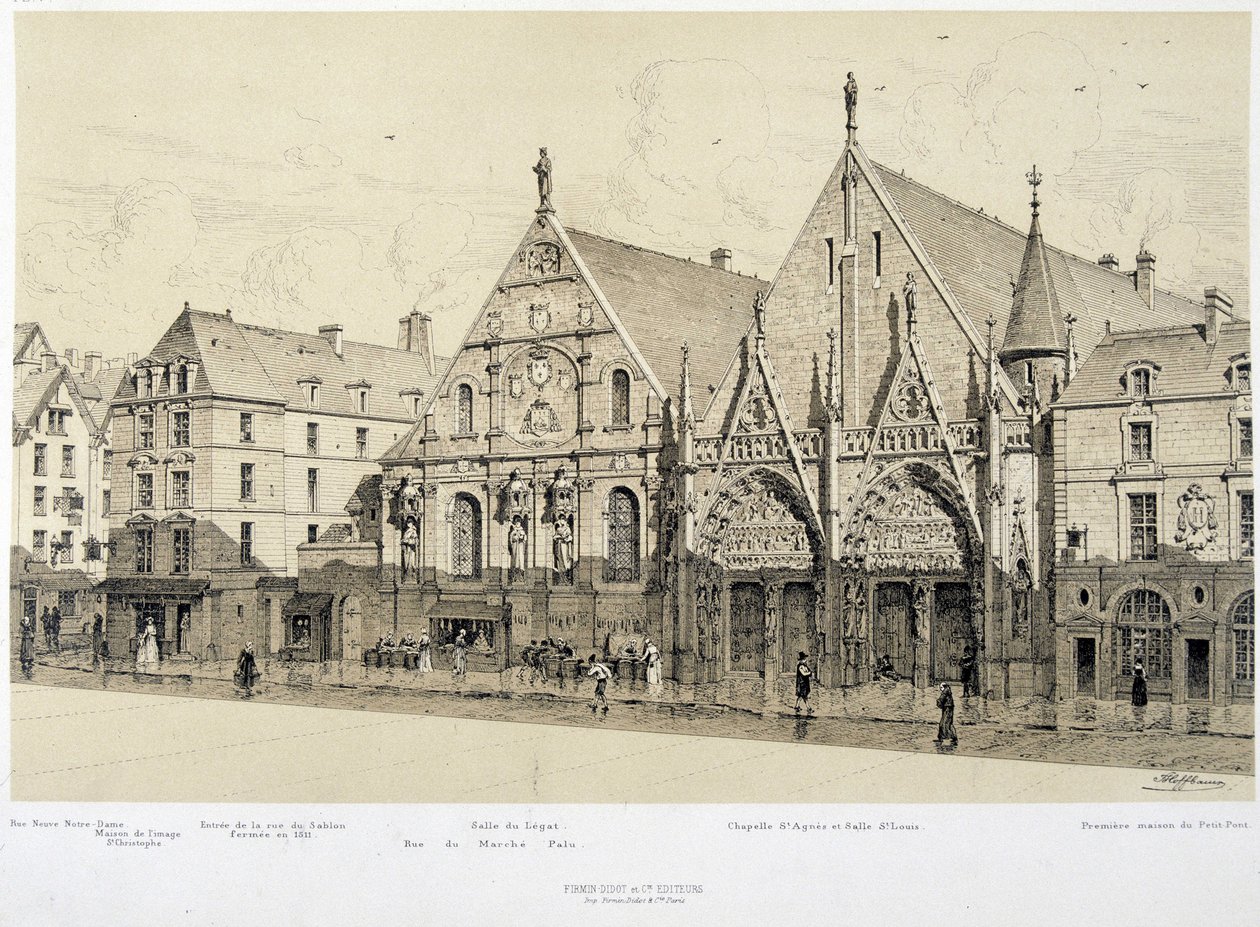 Ingången till Hotel-Dieu (Hotel Dieu), rue du Marche Palu, 1590 - i "Paris genom tiderna", sent 1800-tal av French School