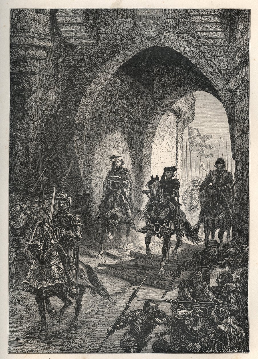 Karl VI den älskade (1368-1422), kung av Frankrike, inträde i Paris efter att ha krossat upproret i Maillotins, 1382 - Franske kungen Charles Vi återvänder till Paris - Entree av Charles VI le Bien-Aime (1368) -1422), kung av Frankrike, i Paris efter den av French School