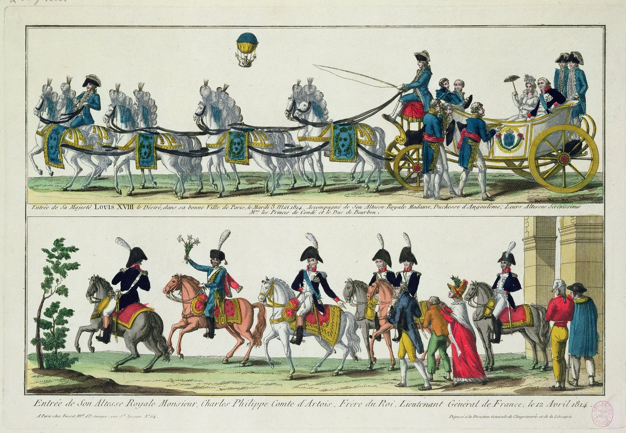Inresa till Paris av Charles, greve av Artois, 12 april 1814, och inresa till Paris av Ludvig XVIII, kung av Frankrike och Navarra, 3 maj 1814 av French School
