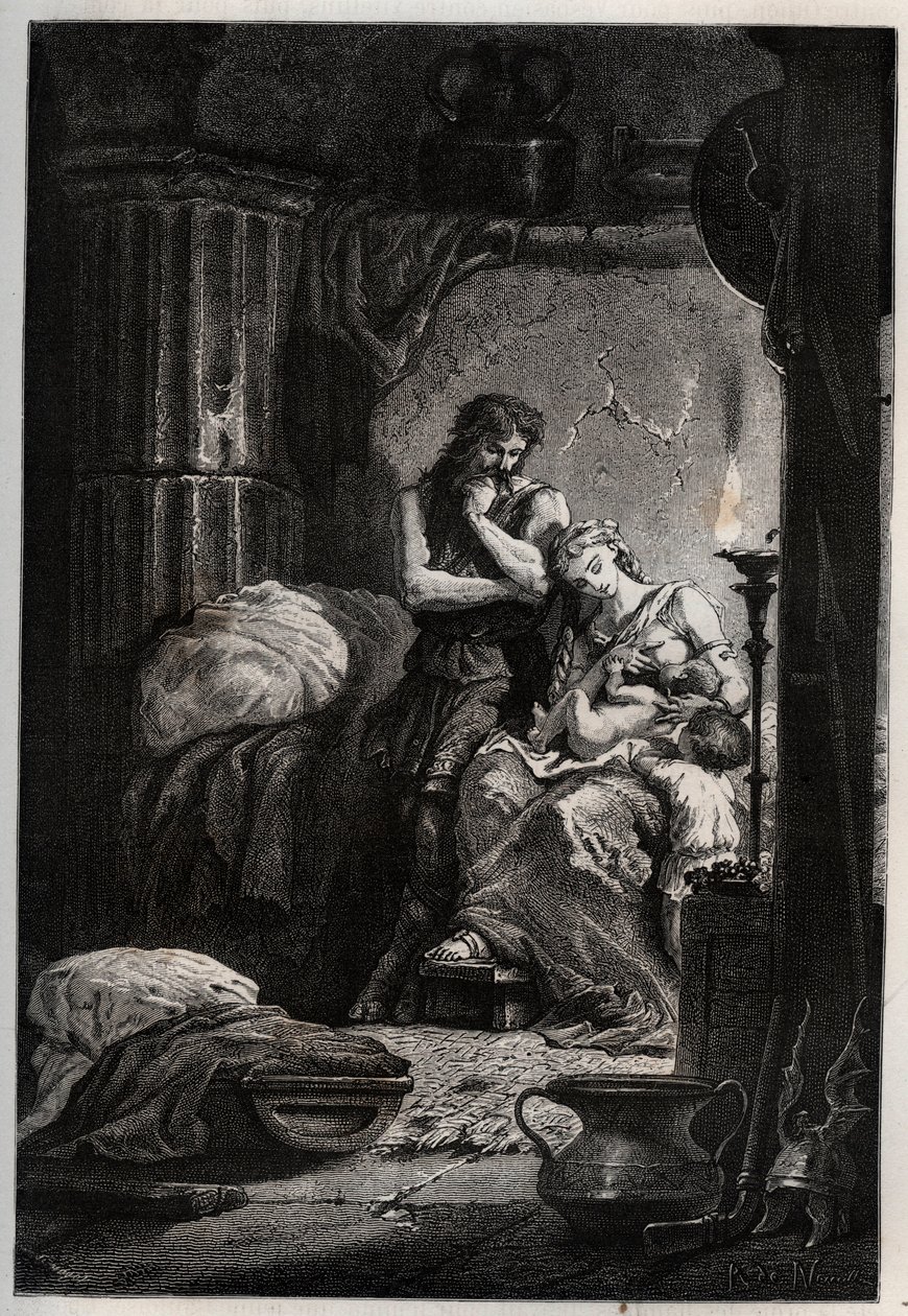 Eponine och hennes man Julius Sabinus (död 78 e.Kr.) bor hemligt i en grotta för att undkomma Vespasianus kejsare (9-79) - Sabinus och hans fru Eponine, gömda i en grotta - gravyr från "" L