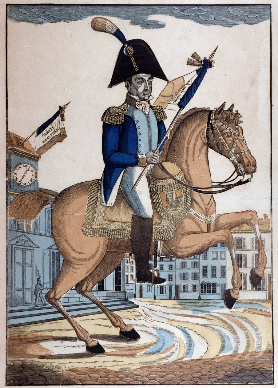 Ridsporträtt av general Marie Joseph Gilbert Motie Motier, markis de Lafayette (1757-1834) (La Fayette), överbefälhavare för Frankrikes nationalgarde av French School