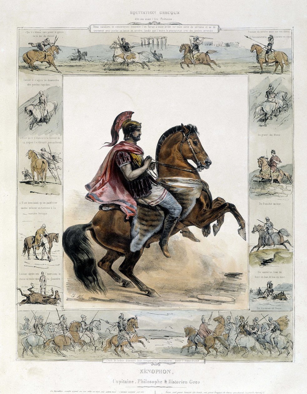Ryttarporträtt av Xenophon - i "" Pittoresk historia av antik och modern ridning"" av Charles Aubry av French School