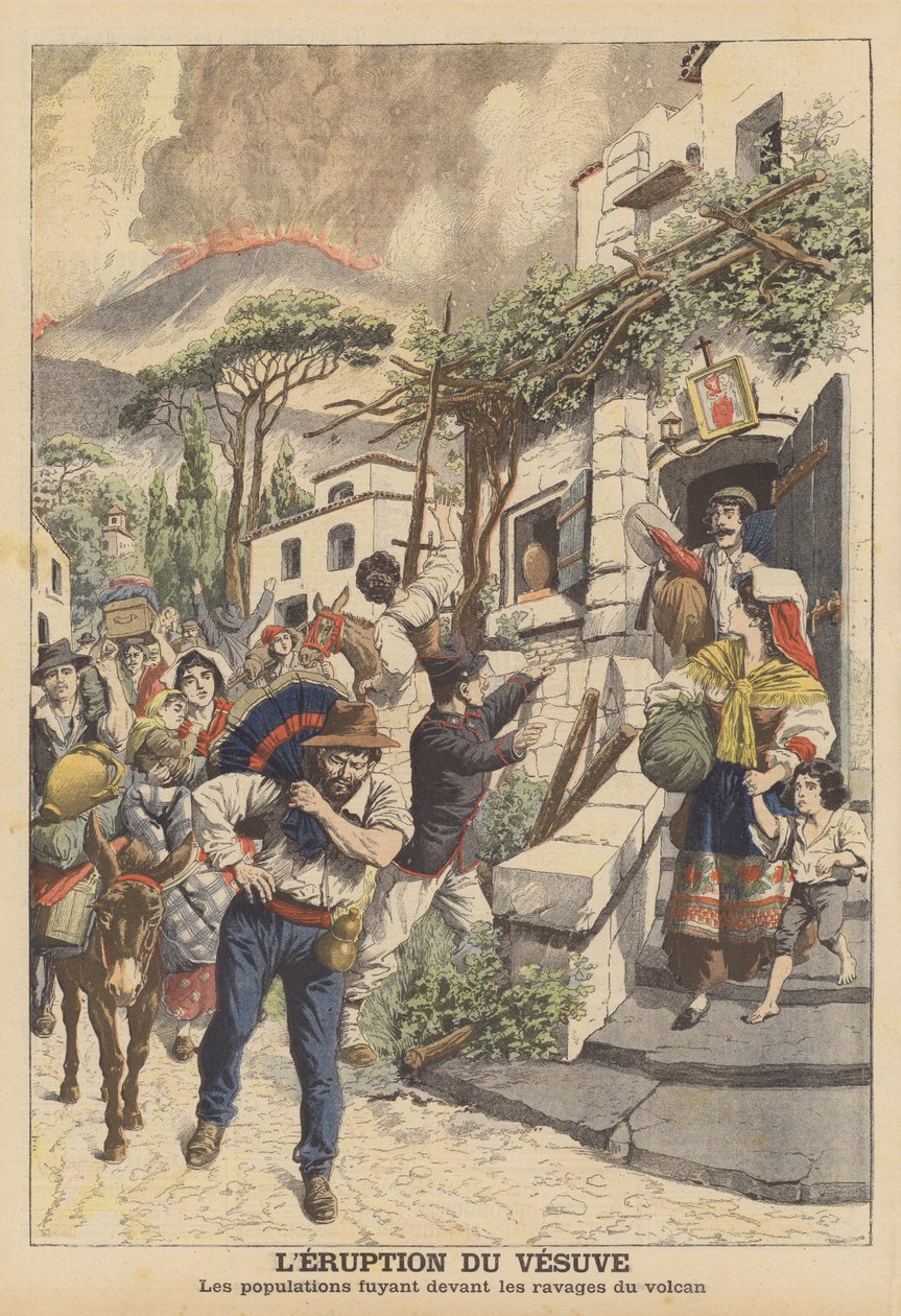 Vesuvius utbrott (färglitografi) av French School