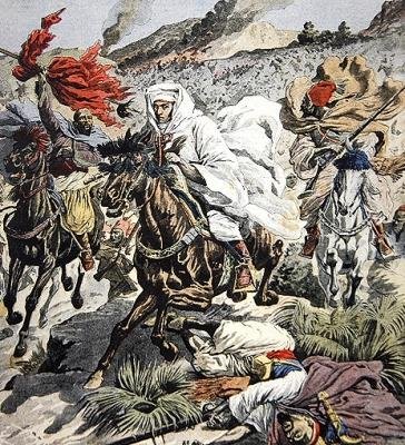 Escape of Sultan Abd Al-Aziz från Marocko, omslagsillustration från Le Petit Journal, 6 september, 1908 av French School