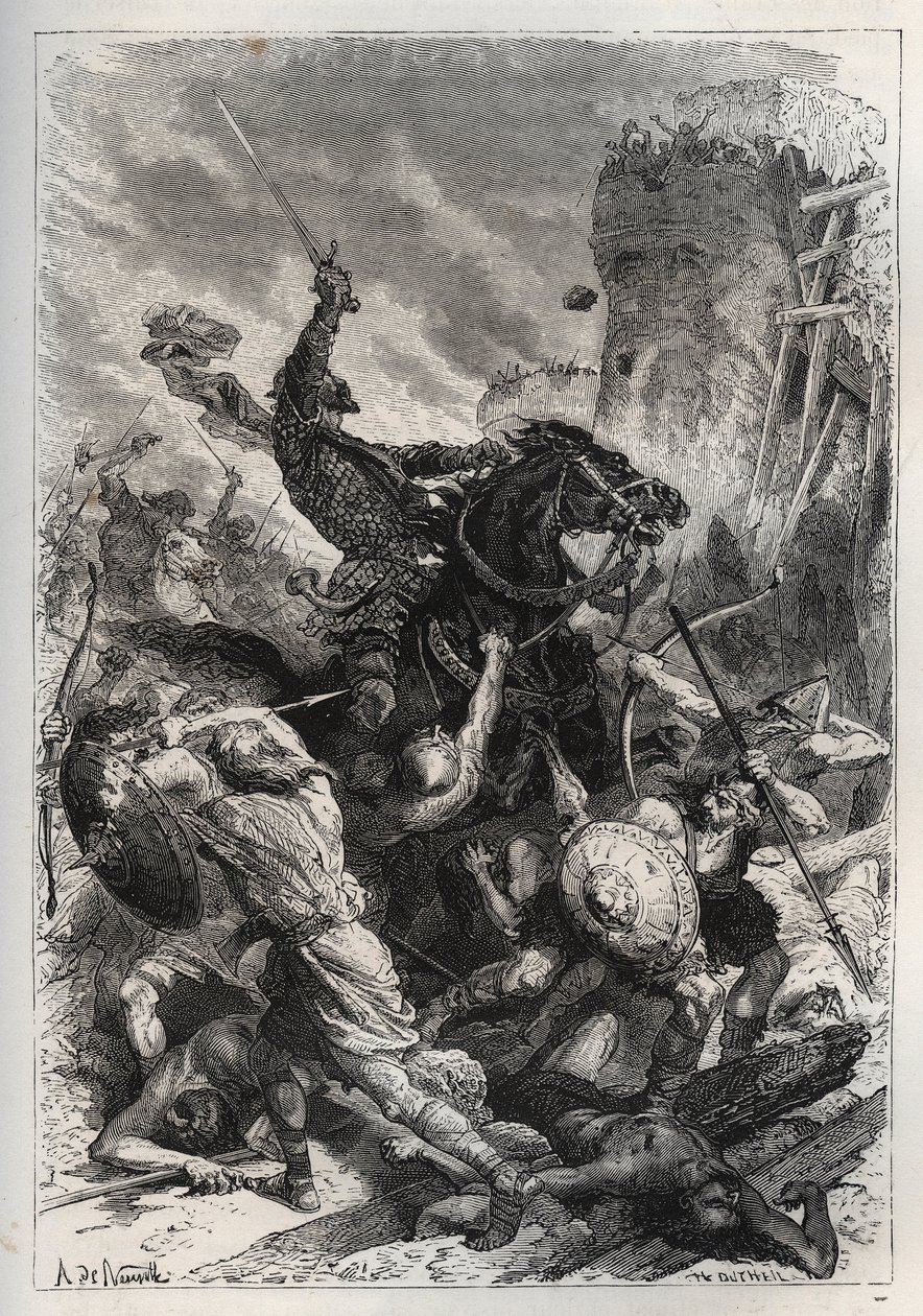 Eudes (Odon) (860-898), frankernas kung, leder slaget mot normanderna och försvarar segrande Paris (860-887) - Eudes (852-898) i strid mot normanderna - "Frankrikes historia berättade för mina barnbarn”” - av Francois Guizot - 1872-1876 av French School