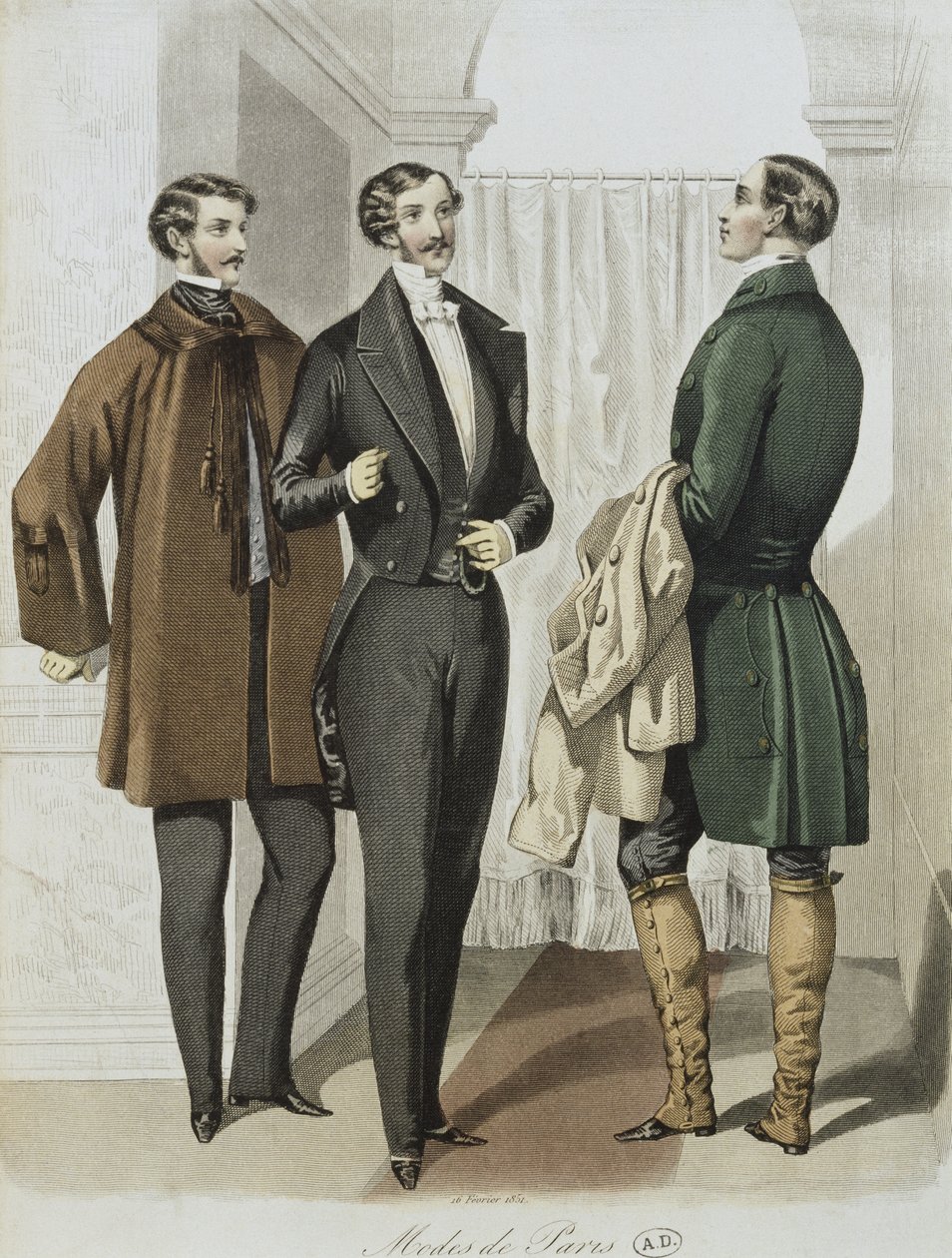 Aftonklänning, illustration från Le Journal des Tailleurs, 16 februari 1851 (färggravyr) av French School