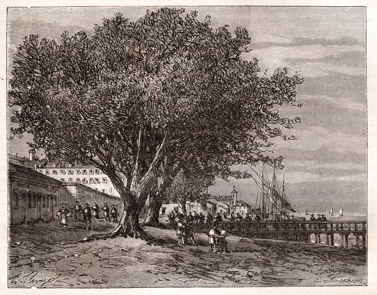 Evian-les-Bains (Evian les Bains) - Haute-Savoie - gravyr i "Frankrike illustrerad: geografi, historia, statistisk administration" av V.-A. Maltbrunt. 1884 av French School