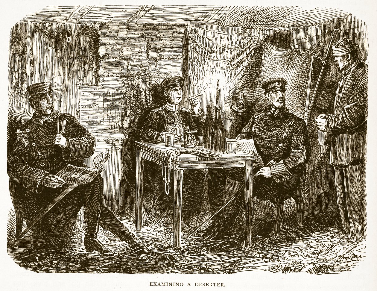 Undersöker en desertör, illustration från Cassells historia om kriget mellan Frankrike och Tyskland, 1870-1871 av French School