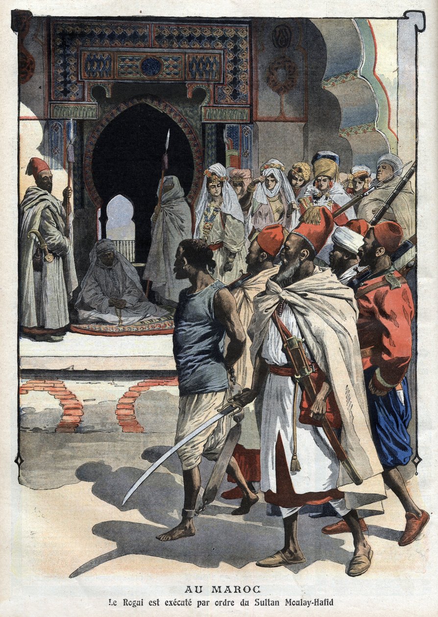 Avrättning av Rogui Bou Hamara på order av sultan Moulay Hafid i Fez, ""The Little Journal"" i oktober av French School