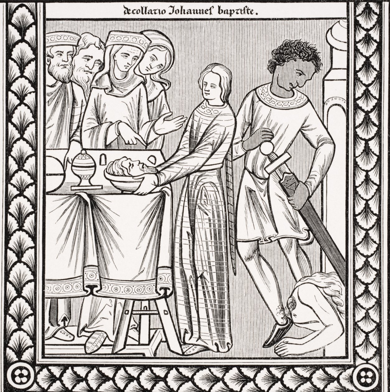 Avrättning av Johannes Döparen, efter en miniatyr i en psalmbok från 1200-talet, från "Le Moyen Age et la Renaissance" av Paul Lacroix (1806-84), publicerad 1847. av French School