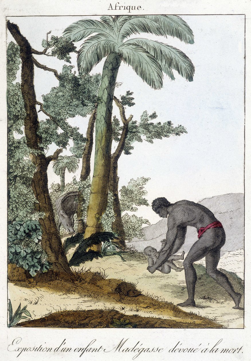Utställning av ett Madegasse-barn som ägnas åt döden. 1811 av French School