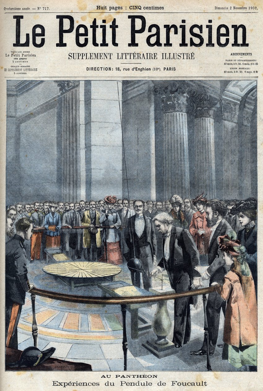 Upplevelse av Foucaults pendel vid Pantheon med Joseph Chaumie (1849-1919), fransk politiker, minister för offentlig undervisning, i "Le petit Parisien"" av French School