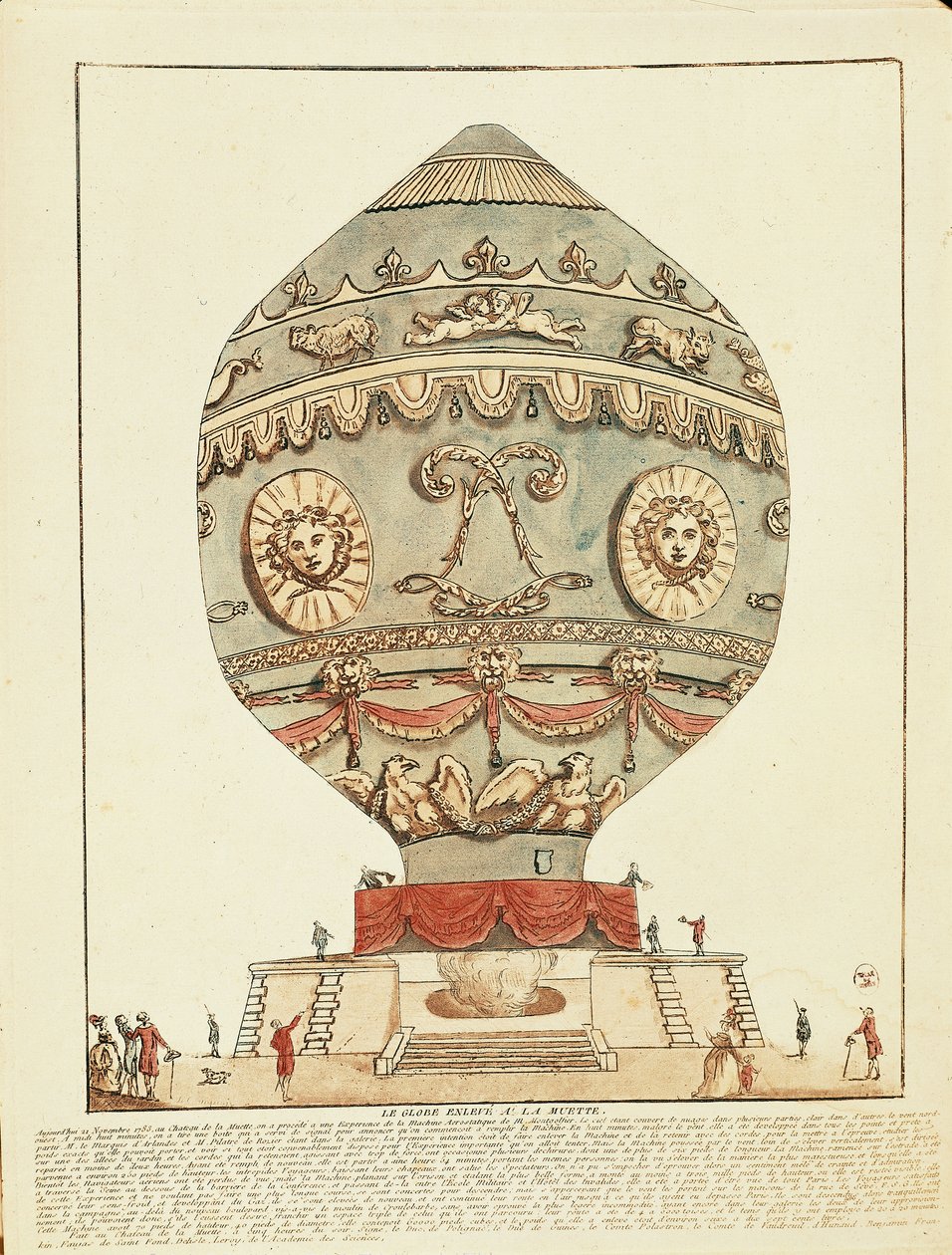 Experiment av bröderna Montgolfier med luftballong på slottet La Muette, 21 november av French School