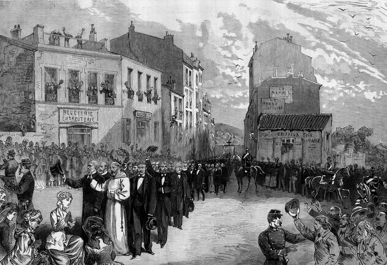 Utvisning av kapucinerna från Marseille efter dekreten från mars 1880 som fattades av Jules Ferry och avlägsnande av rätten att undervisa medlemmar av otillåtna religiösa församlingar: ovationer från folkmassan till de kapuciner som fördrevs från deras gem av French School