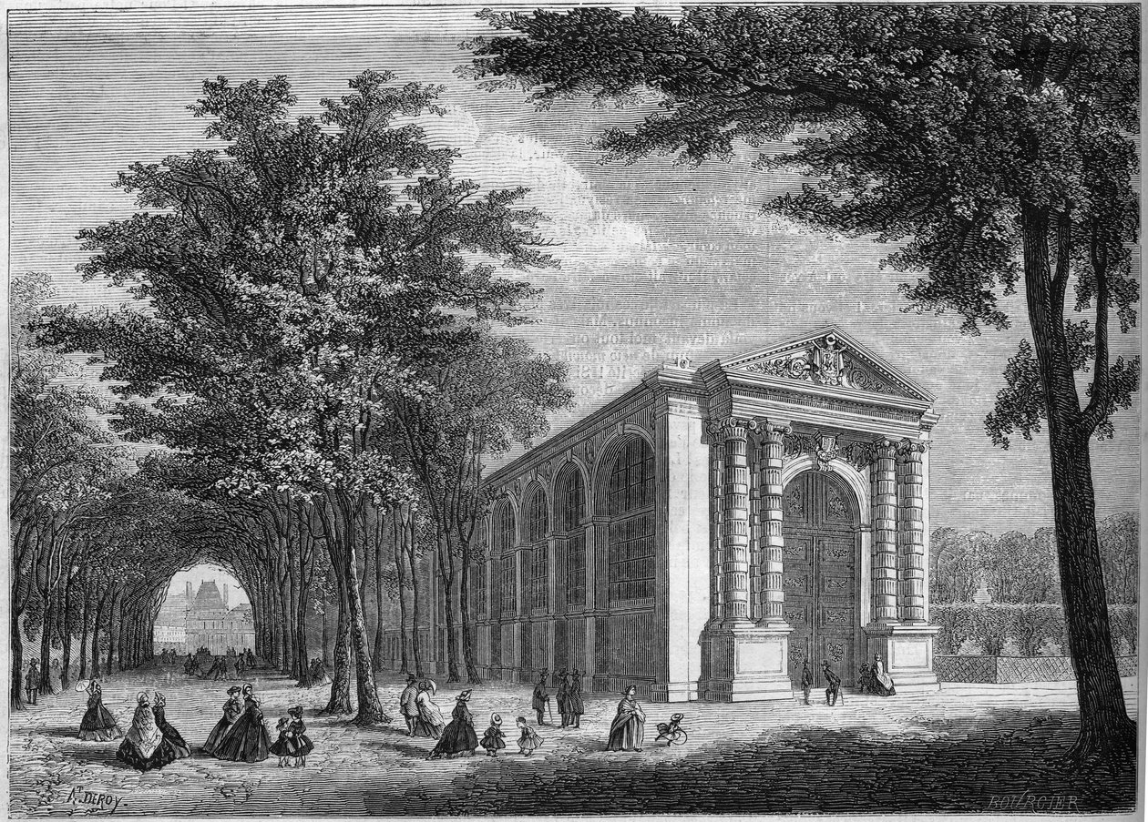 Exteriör vy av Prince Imperials palmspelrum på Tuileries, Paris av French School