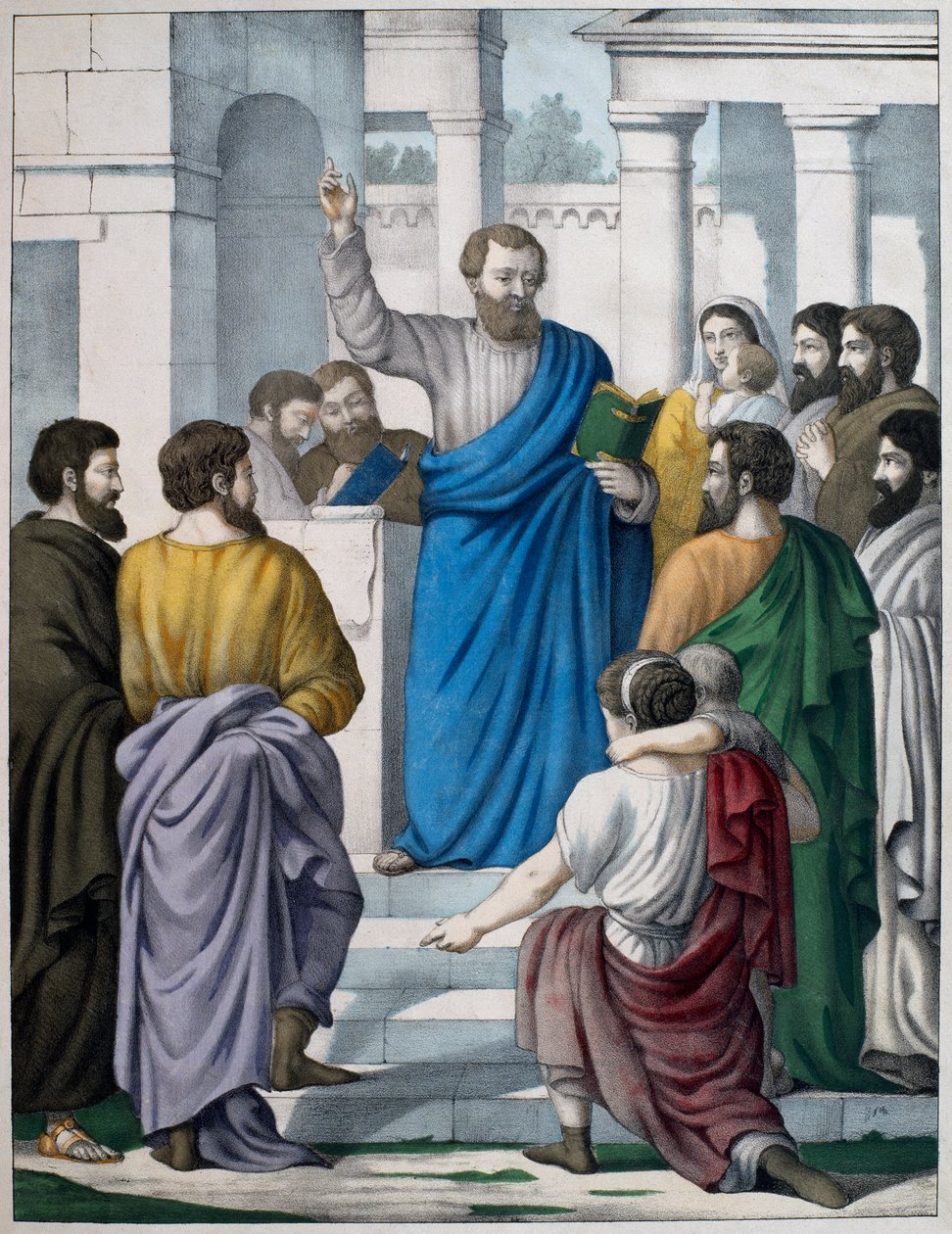 Ezra läser Moselagens bok, illustration från en katekes LHistoire Sainte, utgiven av Charles Delagrave, Paris, sent 1800-tal av French School