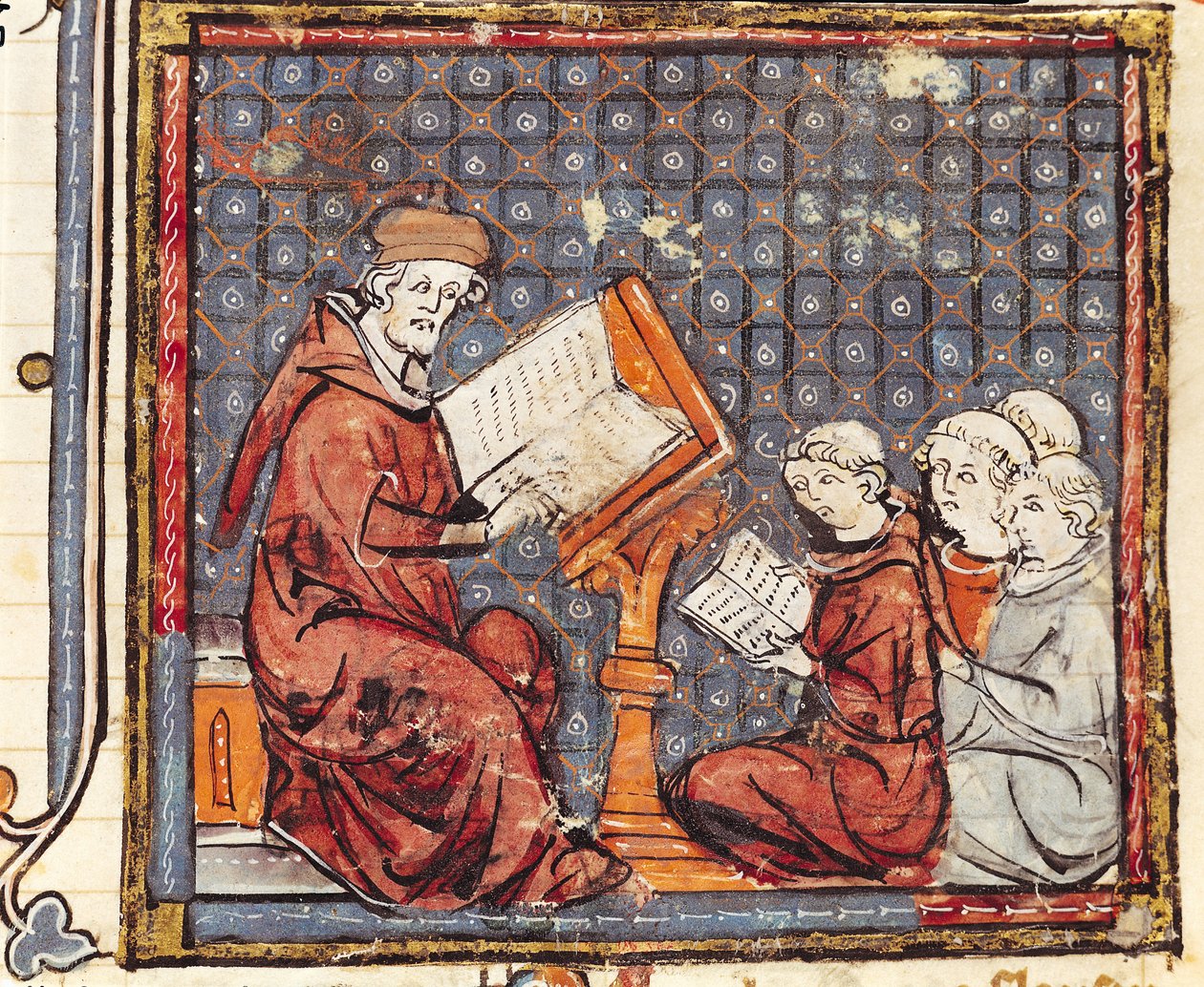 F.277r En filosof som undervisar i Paris, från Grandes Chroniques de France, 1375-79 av French School