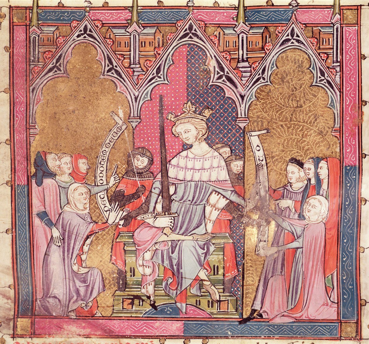 F.3r The King Administering Justice, från Justiniani i Fortiatum av French School