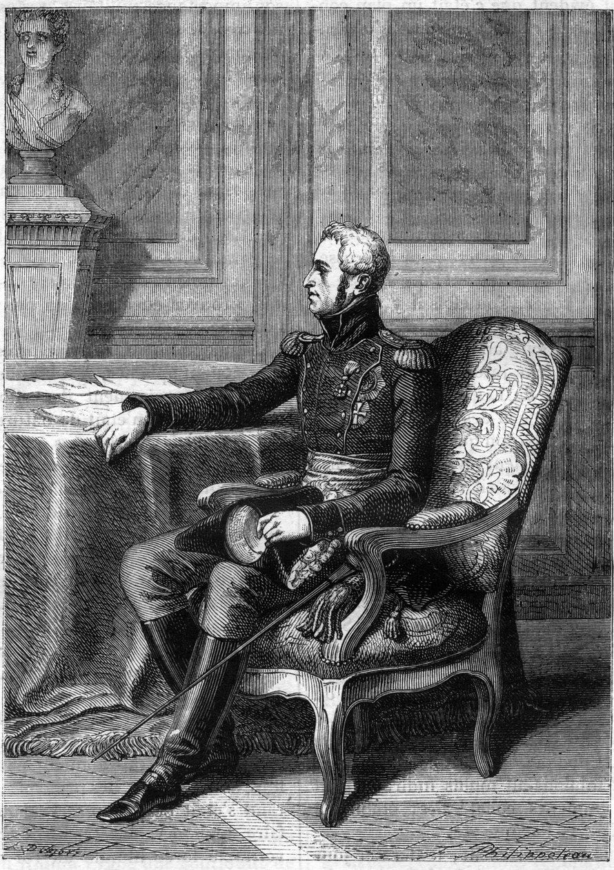 FREDERICK VI AV DANMARK - Porträtt av Fredrik VI, kung av Danmark (1768-1839) - i "" Imperiets historia efter konsulatets historia"" av Adolphe Thiers - 1879 - privat samling av French School