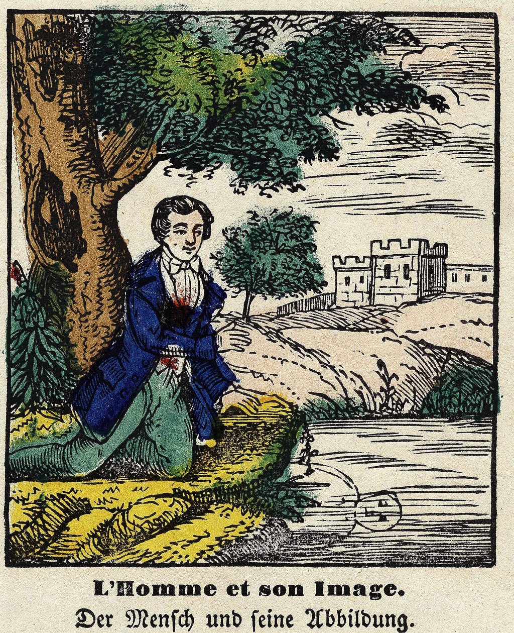 Fables de La Fontaine: människan och hennes bild. Bild av Epinal, första hälften av 1800-talet. av French School