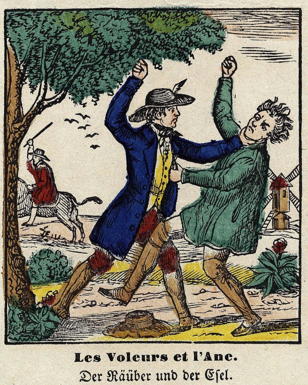 Fables de La Fontaine: tjuvarna och åsnan. Bild av Epinal, första hälften av 1800-talet. av French School