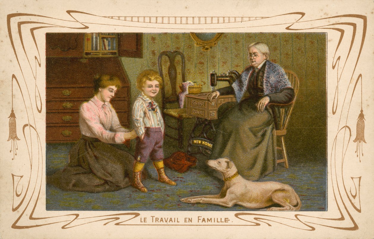 Familjearbete (chromolitho) av French School