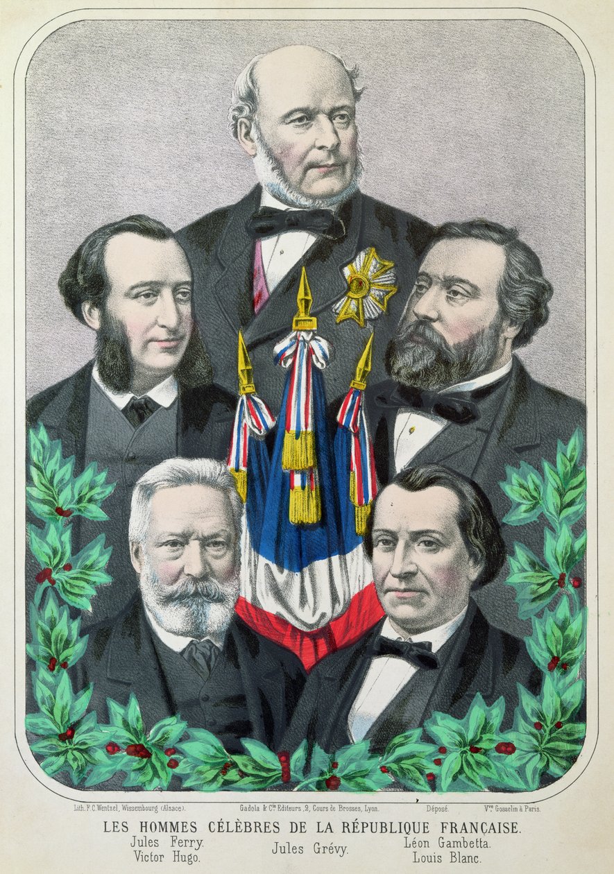 Kända män från den franska republiken: Jules Ferry (1832-93) Jules Grevy (1807-91) Leon Gambetta (1838-82), Victor Hugo (1802-85) och Louis Blanc (1813-82) 1873 av French School
