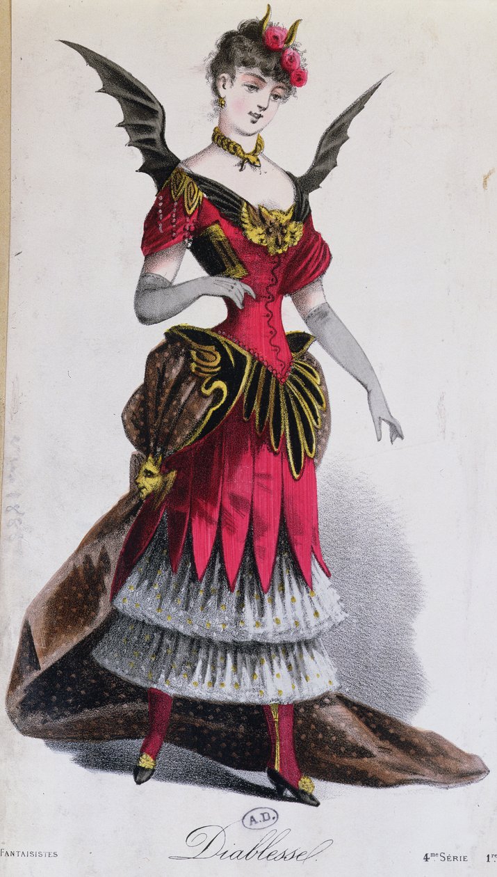 Klänningsdräkt för en kvinnlig djävul, från LArt du Travestissement av Leon Salut, 1885 av French School