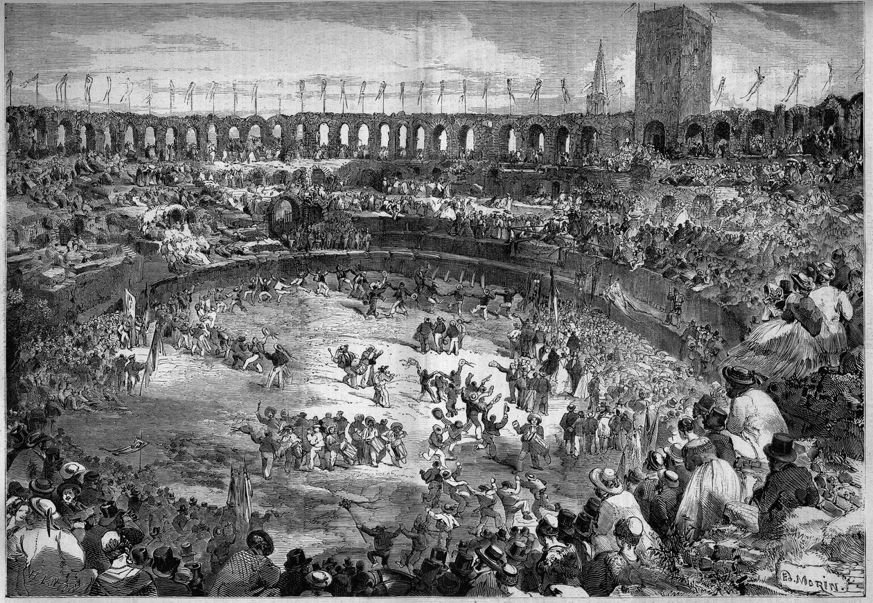 Farandole dansade på arenan i Arles (Bouches du Rhone av French School
