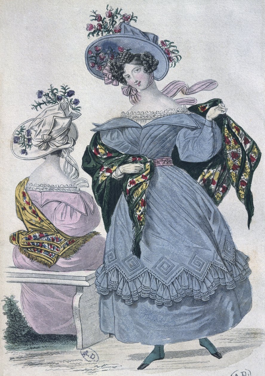 Modetallrik, Paris, illustration från Le Petit Courrier des Dames, 1830 (färggravyr) av French School