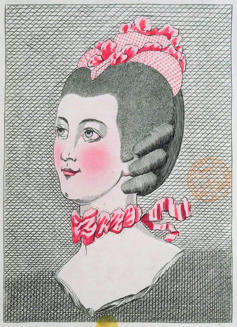 Modetallrik från LArt de la Coiffure de Dames, av Sieur Legros, publicerad i Paris 1767 av French School