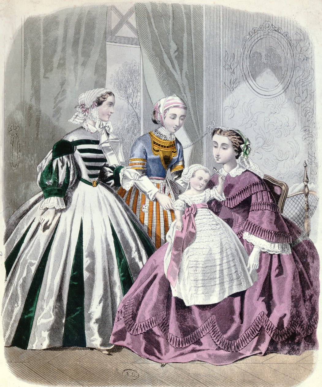 Modetallrik från Le Monde Elegant 1859 (färggravyr) av French School