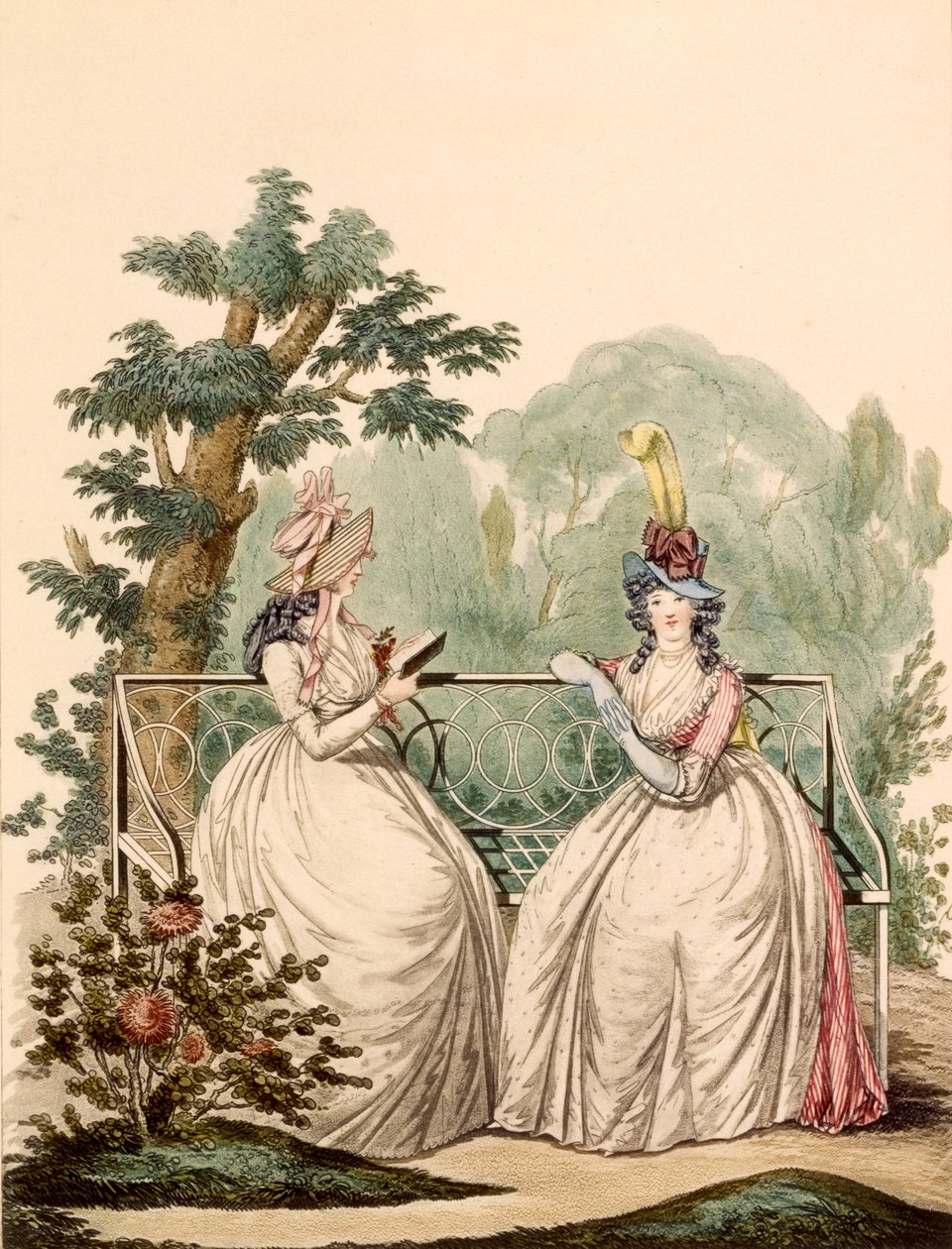 Modetallrik av damer i sommardagsklänningar - Modes Anglaises, 1794 av French School